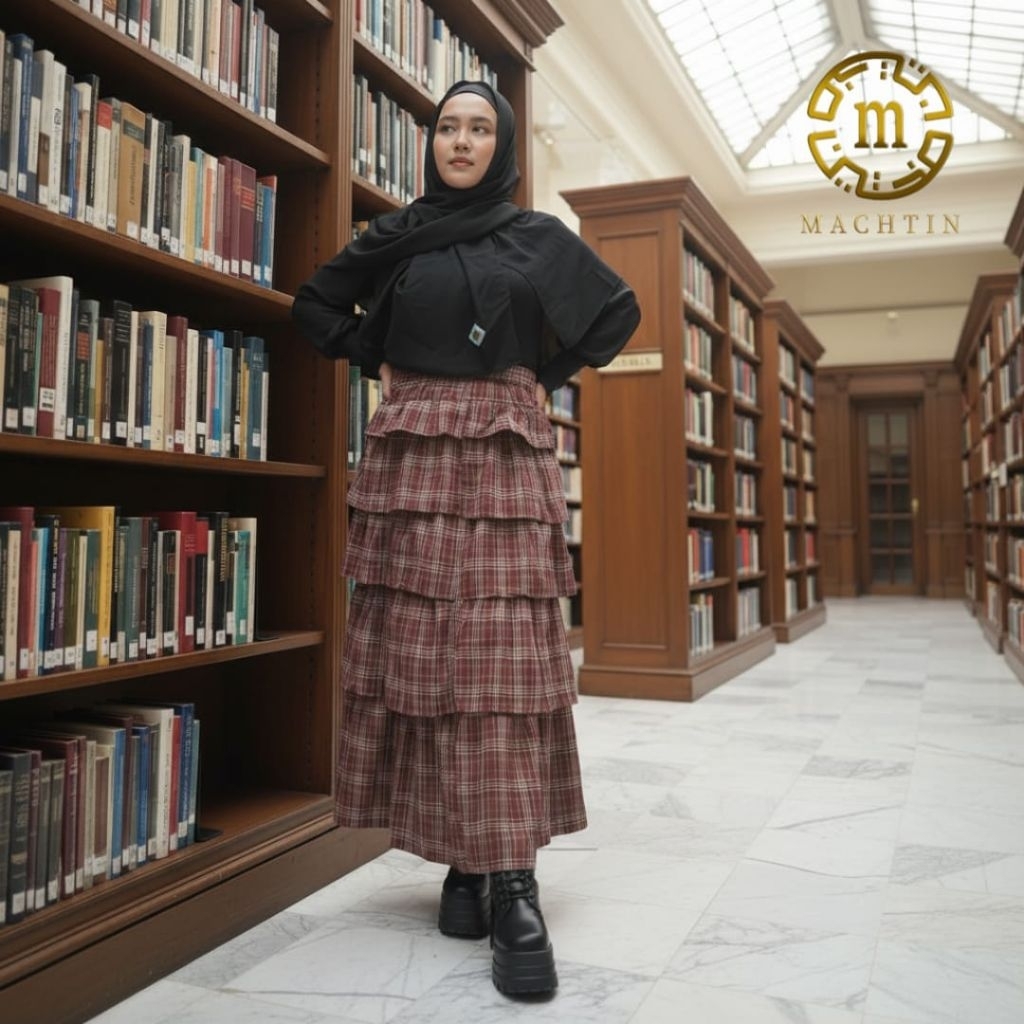 Poppy Layered Skirt by Machtin Hijab - rok motif kotak/ lennox tartan skirt/ layered skirt