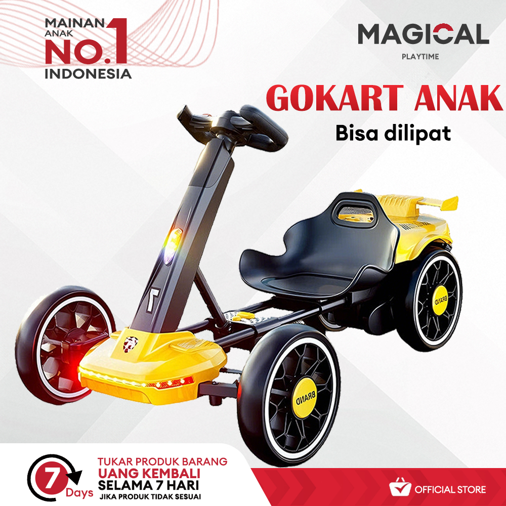 MAGICAL PLAYTIME Mobil Aki Anak PMB Go-Kart,Bisa Dilipat  Musik & Lampu,Usia1-10 Tahun Mainan Anak
