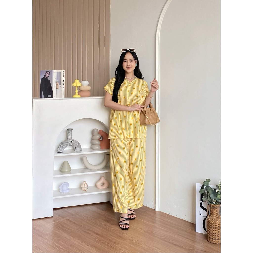 MOTIF TERBARU - AISHA SET PANJANG ( oneset lengan pendek + celana panjang )