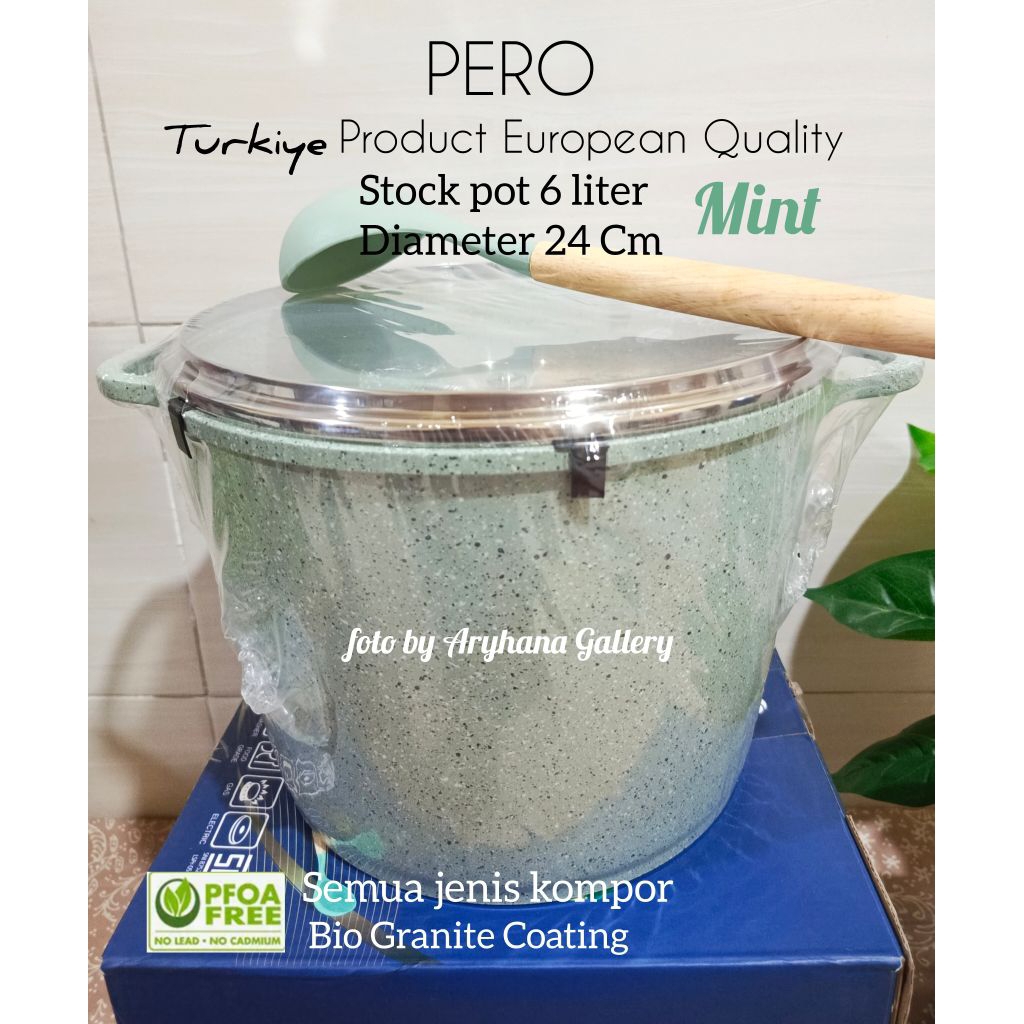 PERO Stock Pot Panci Gentong 24 Cm Mint Granite Coating Anti lengket