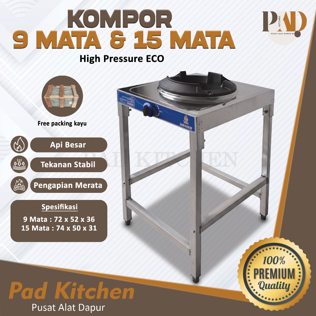 Kompor Gas Restoran 9 & 15 Mata Stainless Steel Heavy Duty Kompor Low Pressure Api Besar Usaha Cater