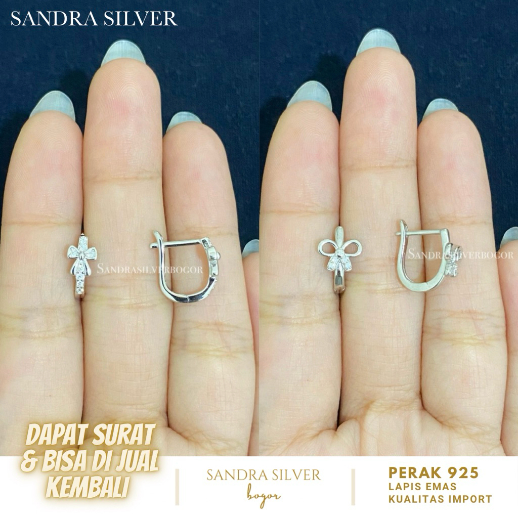 Anting Jepit Pita Perak 925 lapis emas putih