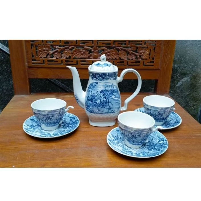 teko keramik set motif eropa antik jadul vintage