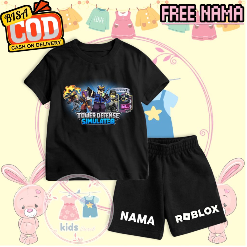SETELAN CELANA KAOS ANAK ROBLOX TOWER DEFENSE SIMULATOR