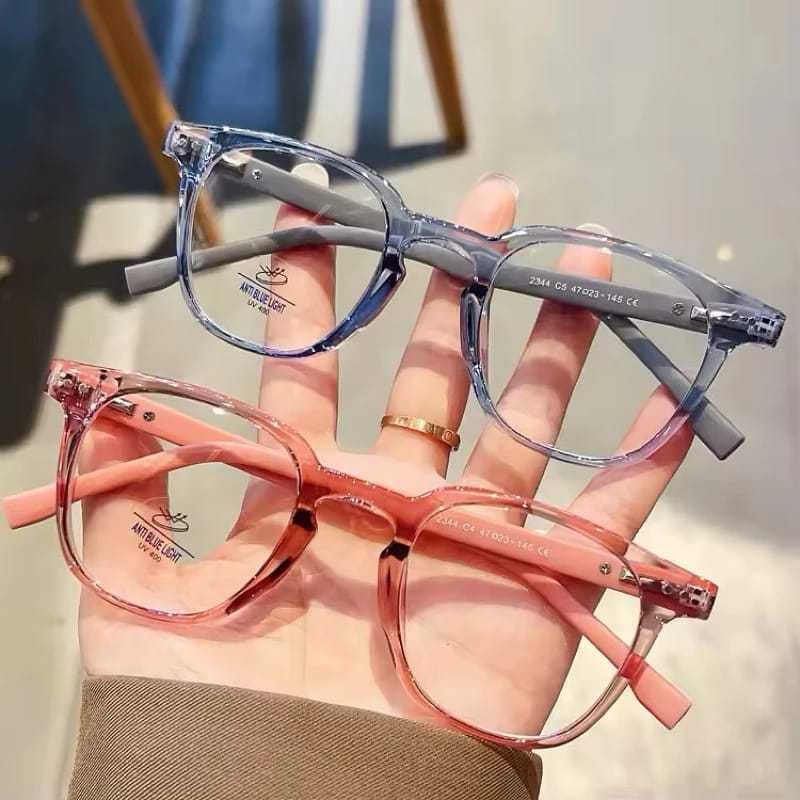 Frame Kacamata Kotak 2344 - Lensa Bluecormic, Photocormic, Antiradiasi, Blueray | Minus, Normal, Cyl