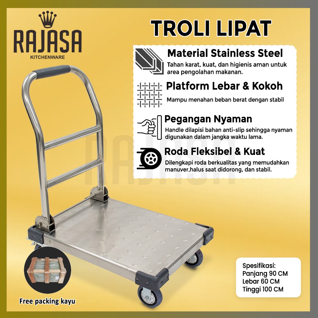 Troli Dorong Lipat Praktis Kuat Kokoh INCLUDE PACKING KAYU | Hand Truck Stainless Loading Trolley Tr