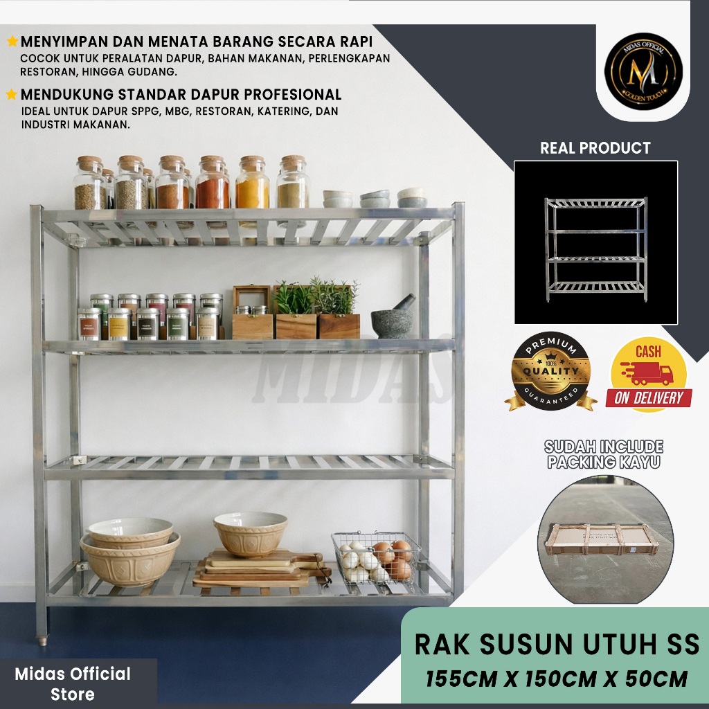 Rak Dapur Stainless Steel 4 Susun Model Berlubang [ Include Packing Kayu ] Rak Piring & Panci Anti K