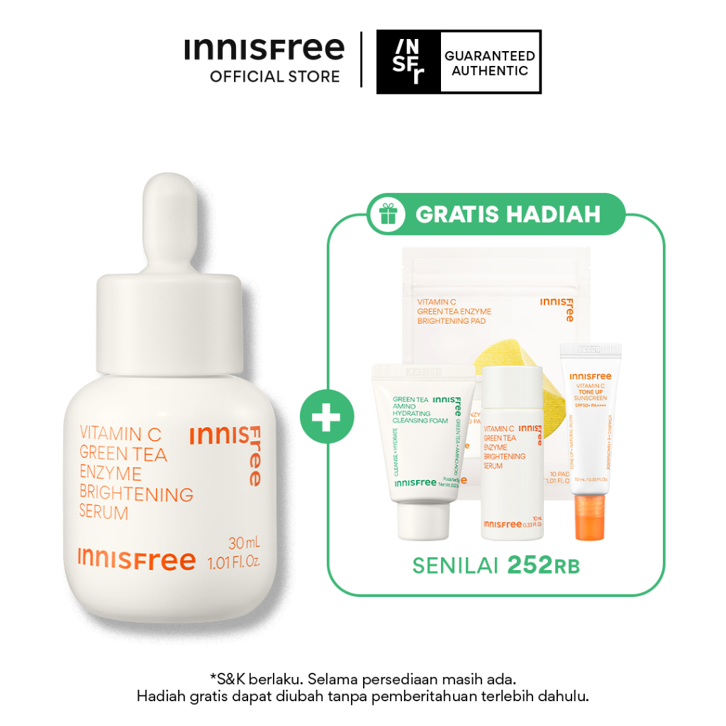 Buy 1 Get 4 Innisfree Vitamin C Green Tea Enzyme Brightening Serum 30ml Set Bundle - Serum Mencerahk