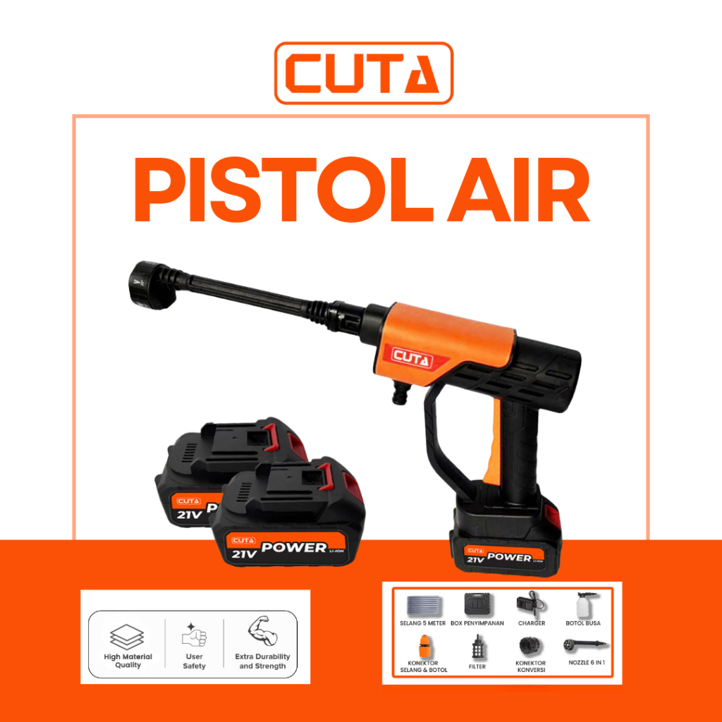 CUTA Pistol Air Portable Baterai Lithium 21V Tekanan Tinggi 500 PSI 6-in-1 Nozzle