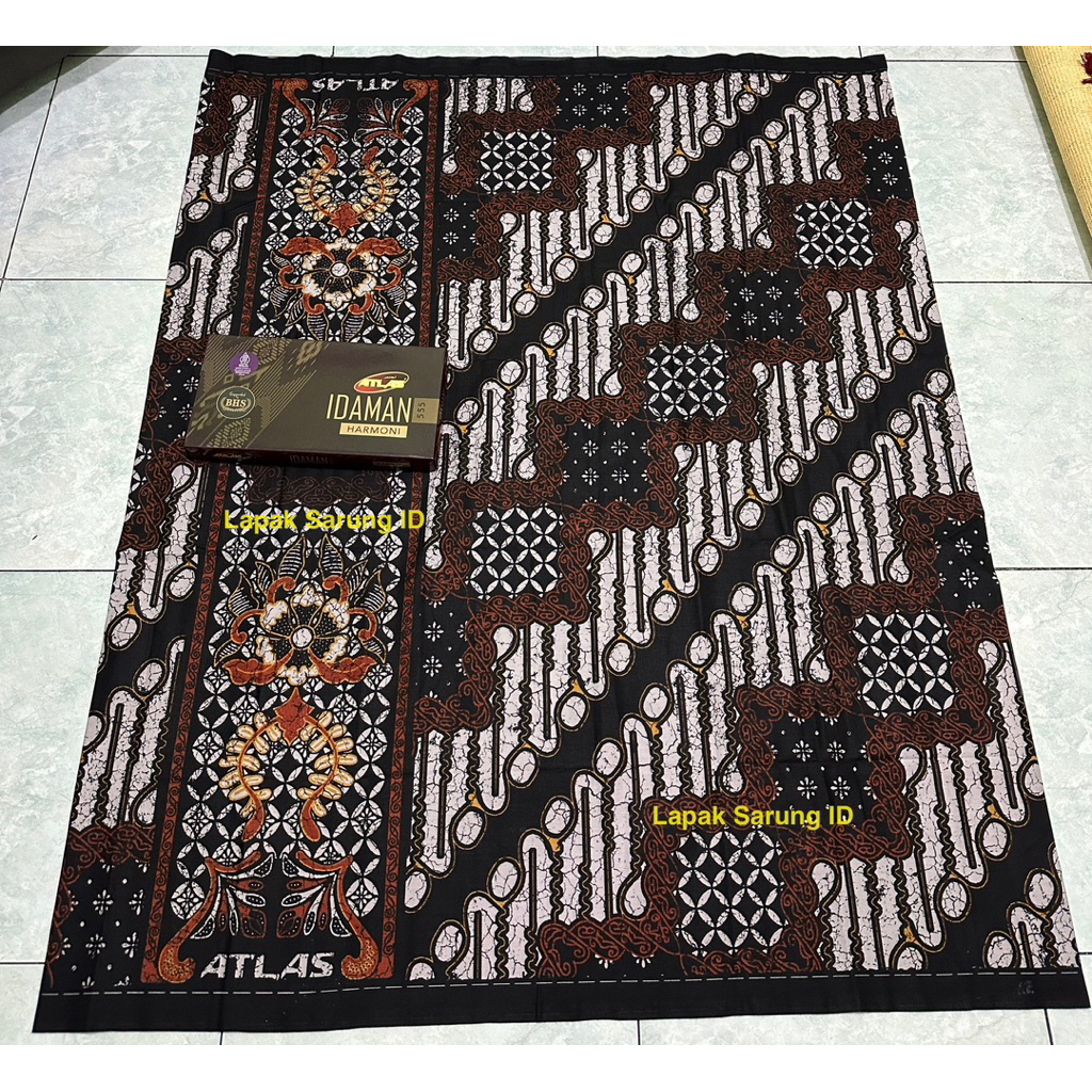 Sarung ATLAS Idaman 555 Harmoni Motif BHS Batik 118 Warna Kombinasi Putih Hitam Coklat Original