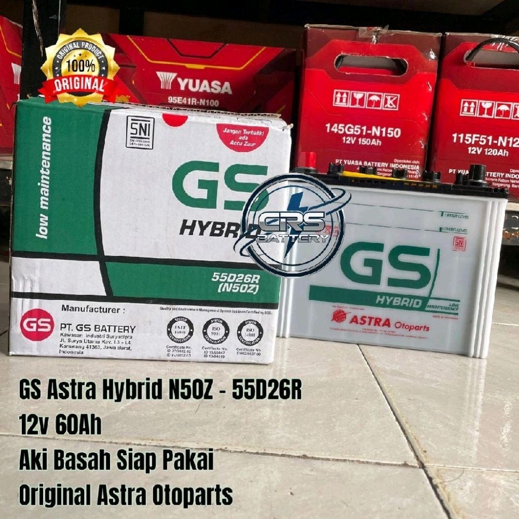 Aki Mobil GS Astra Hybrid N50Z 55D26R 60Ah Accu Basah Siap Pakai