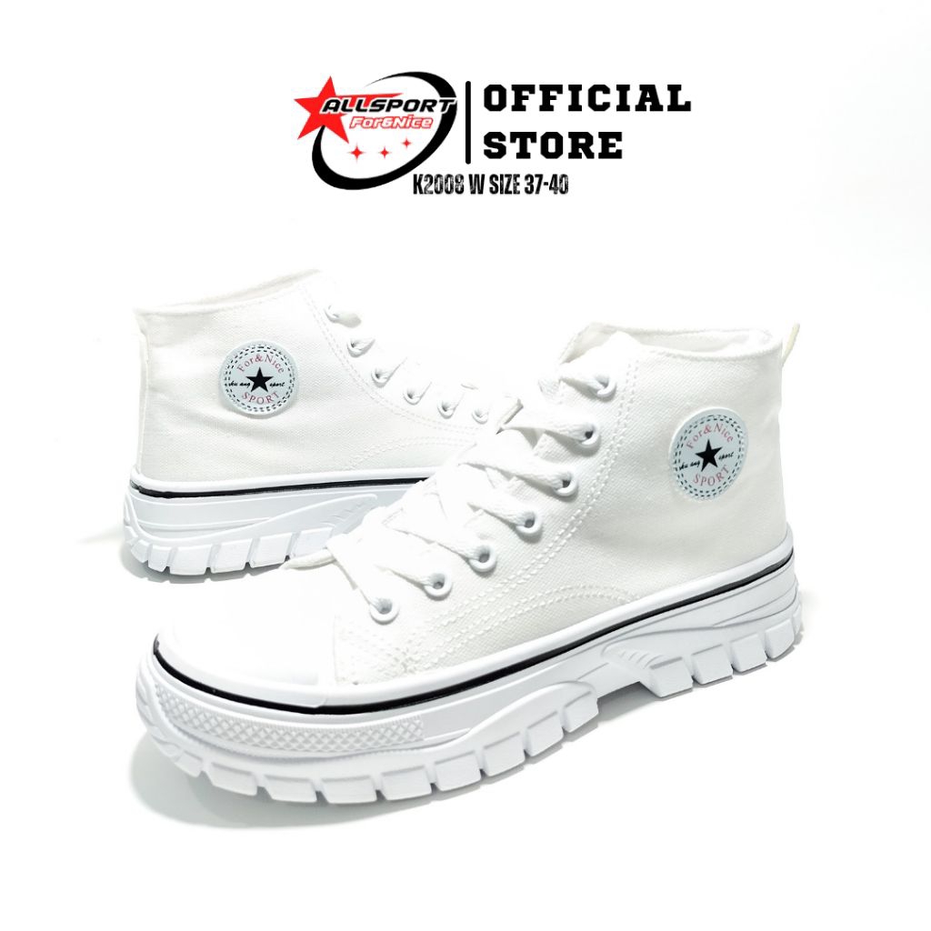 Sneakers For Nice High FULL WHITE Women Series || Sepatu Fashion Cewek Putih Tinggi Elastis Model Ko