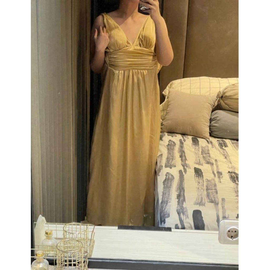 Fine Silk Gold Evening Cocktail Dress