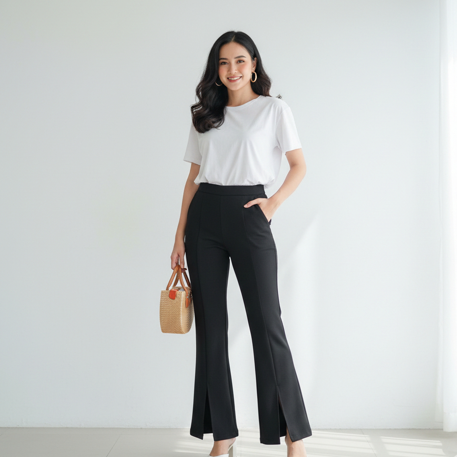 YES - Celana Cutbray Jumbo Belah Depan Scuba Premium Hitam