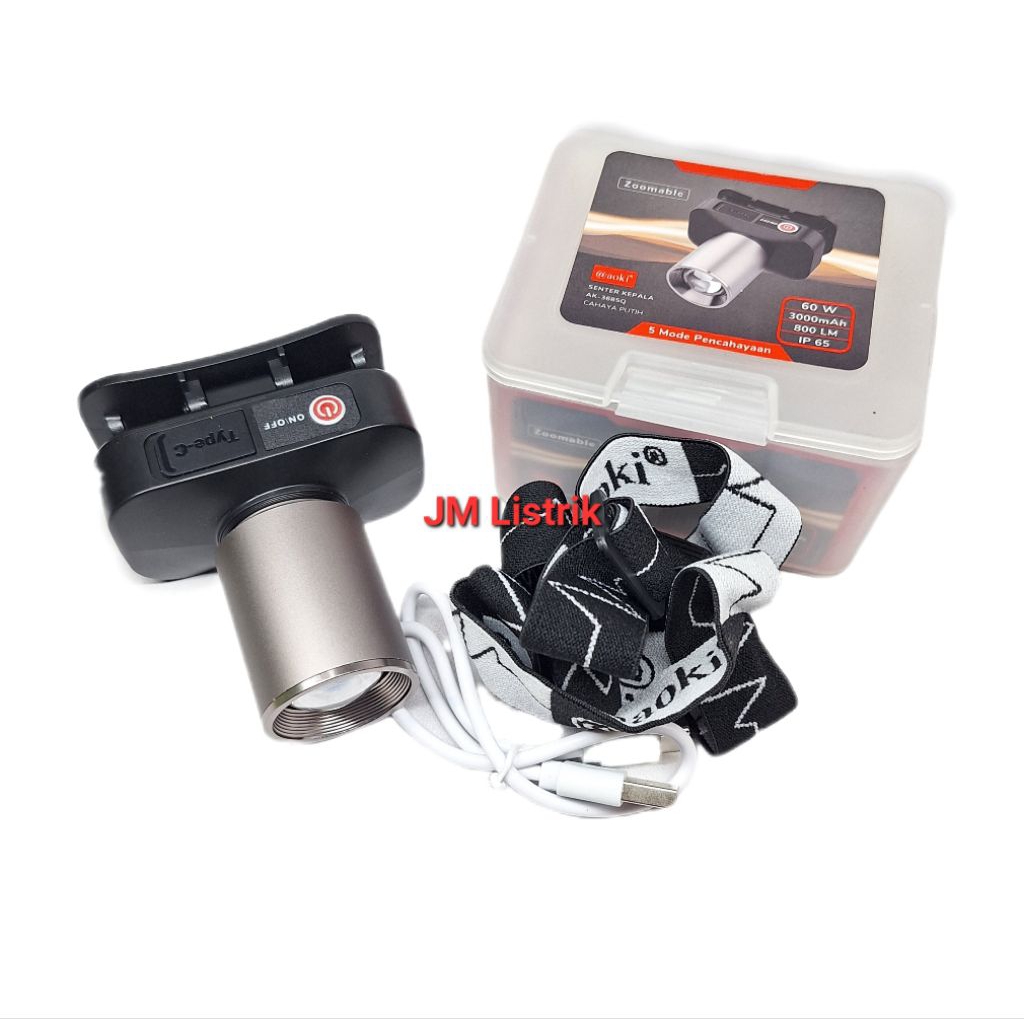 Senter Kepala Headlamp Zoom 60 Watt Aoki Original