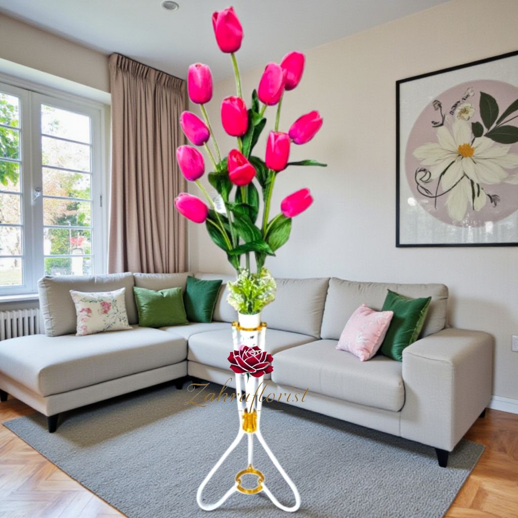 Bunga Hias Tulip Jumbo Satu set Lengkap Dengan Vas/pot standing besi Hiasan Dekorasi Sudut Ruangan