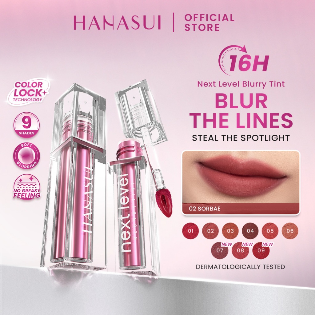 Hanasui Next Level Blurry Tint - Lip Tint Watery To Blur Lightweight Tahan Lama Velvet Finish Powdery Tint Blurring Effect Stain Lasting Up to 8 H