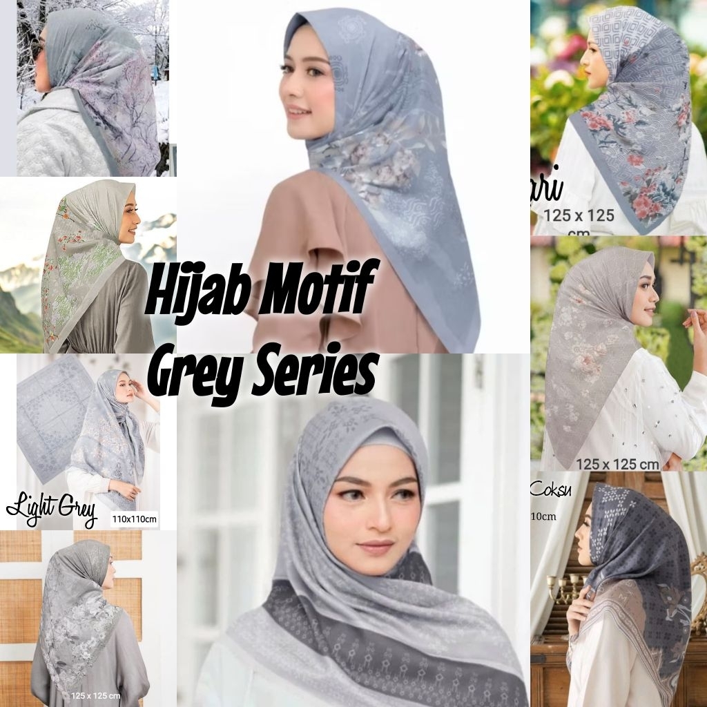 Hijab Segiempat Motif Warna Seri Grey/Abu Abu