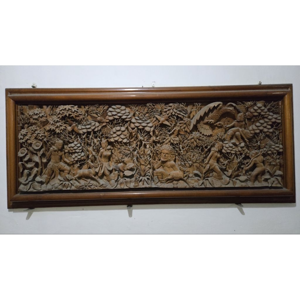 Relief ukir kayu jati tua, Ramayana