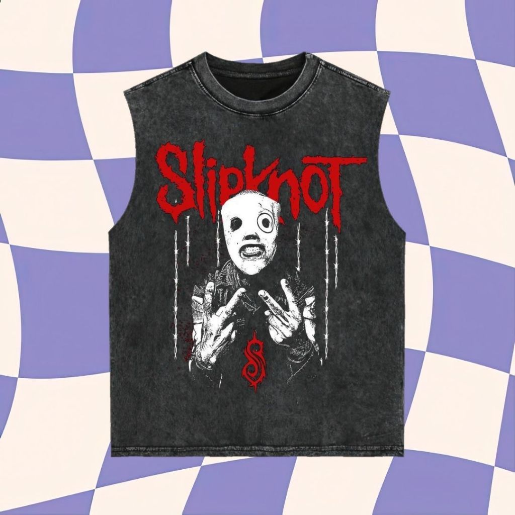 Purple Haze "Slipknot Corey Taylor" Sleeveless Oversized T-Shirt | Stone Wash | Kaos Oversize | Vint