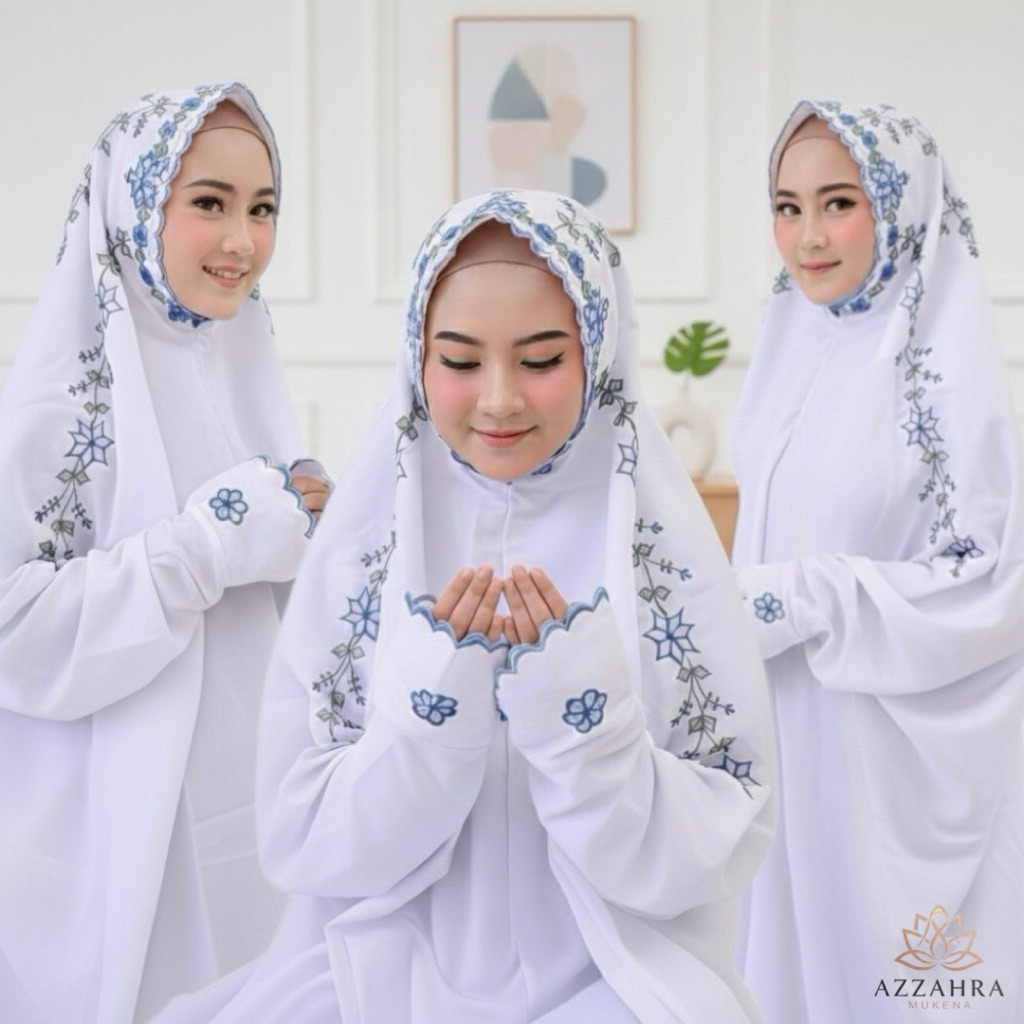 MUKENA TERUSAN DEWASA BORDIR BUNGA - Kain Katun Polino SUTRA PREMIUM Tebal LEMBUT, Mukenah Lajuran A