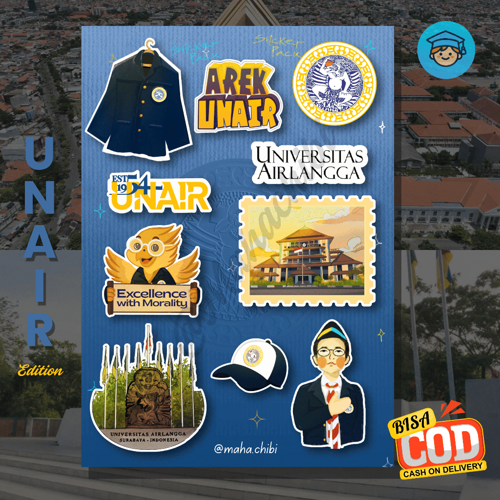 [PROMO] Sticker UNAIR Pack 10pcs Murah Lucu - Sticker PTN Universitas Airlangga