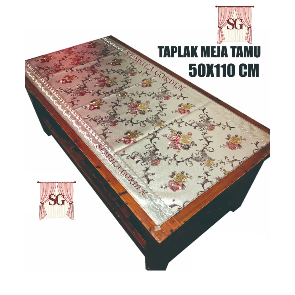 SG Taplak Meja Ruang Tamu 50x110cm Sultan Mewah Dekorasi Taplak Meja Motif Bunga Elegan untuk Ruang 