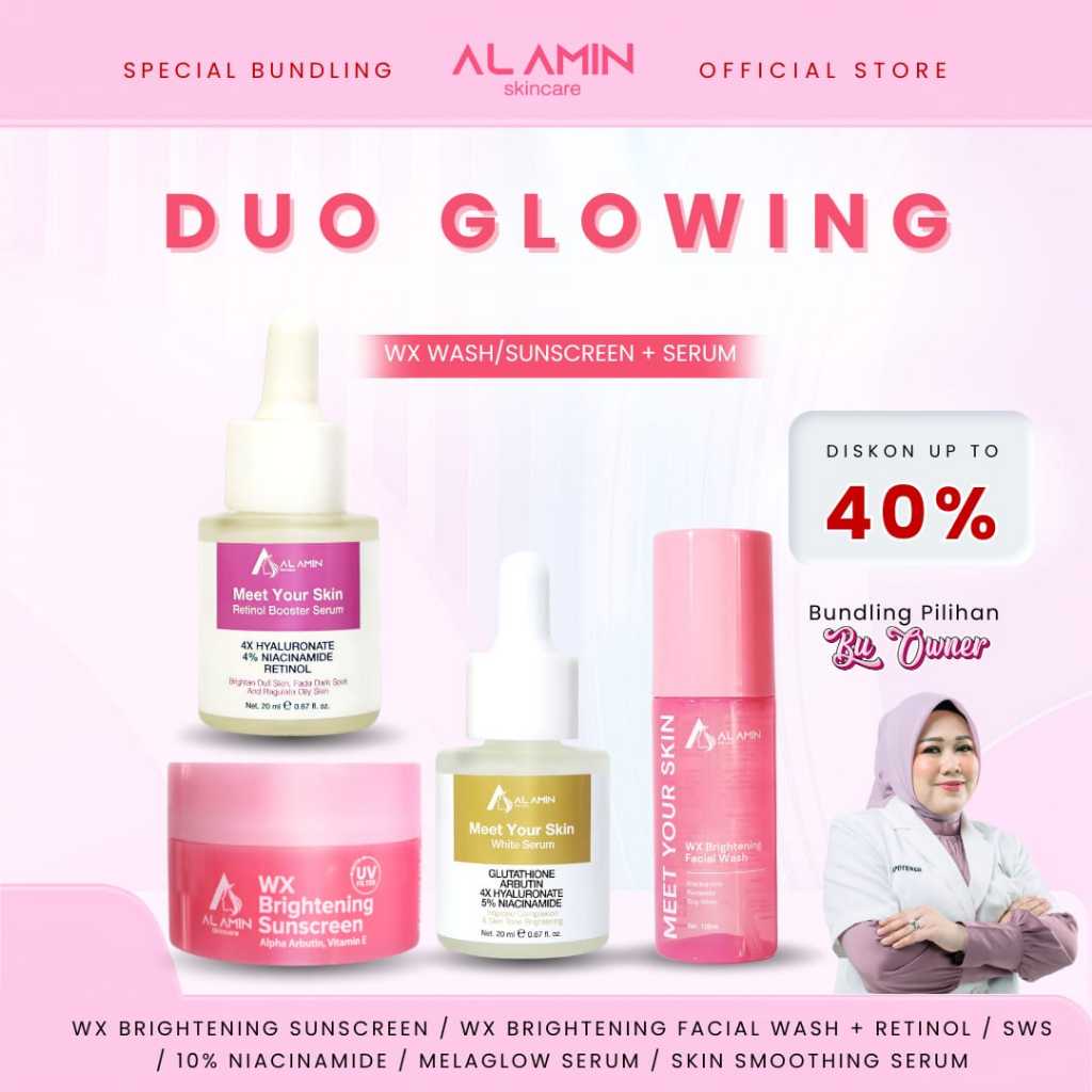 Duo Glowing | Mencerahkan | Serum | Sunscreen | Facial Wash | Alamin Skincare