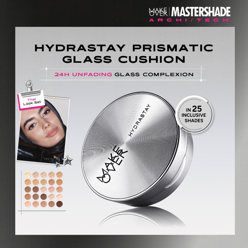 NEW! MAKE OVER Hydrastay Prismatic Glass Cushion - Glow Aqeela Sargio Cushion Plumpy Tahan Cuaca Panas Lembab Anti Crack Smudgeproof Tidak Cakey Tidak Crease High Coverage Tahan Banting Radiant Foundation Compact Makeup