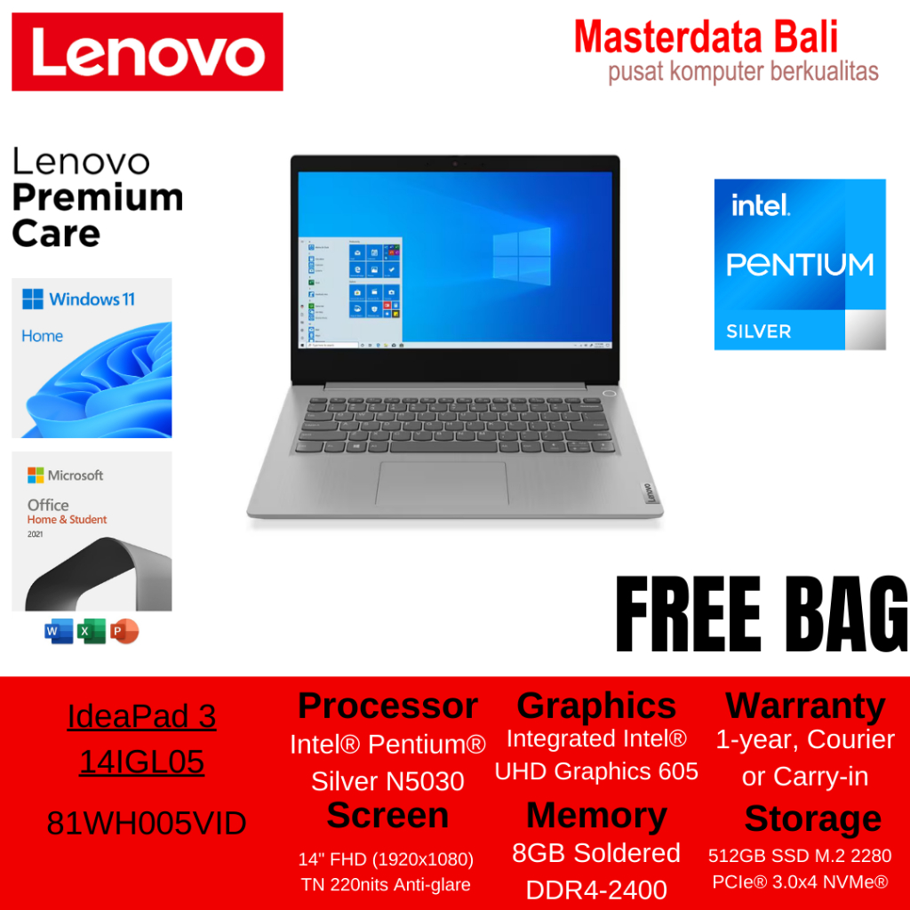 Laptop LENOVO IdeaPad 3 14IGL05 81WH005VID Pentium Silver N5030 8GB 512GB W11