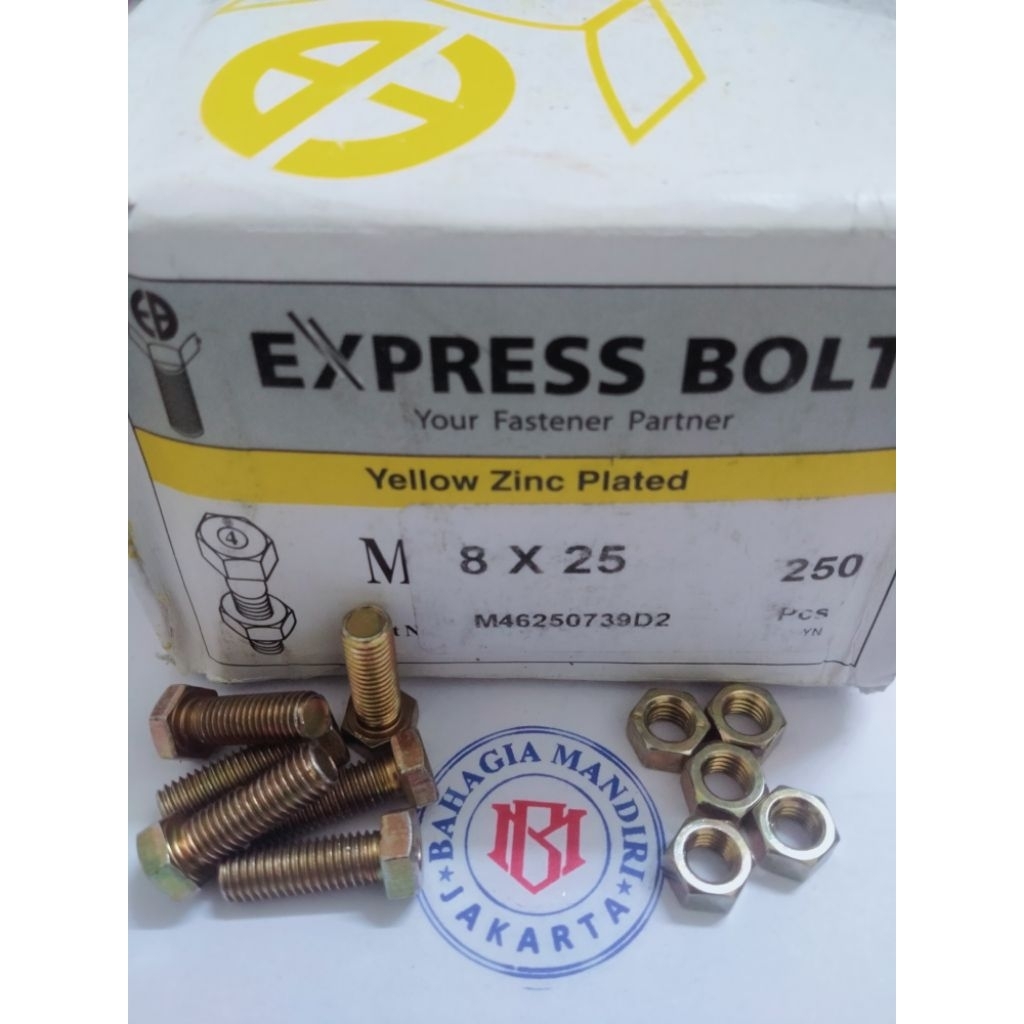 Baut mur kuning M8 x 25(Panjang 2,5cm)