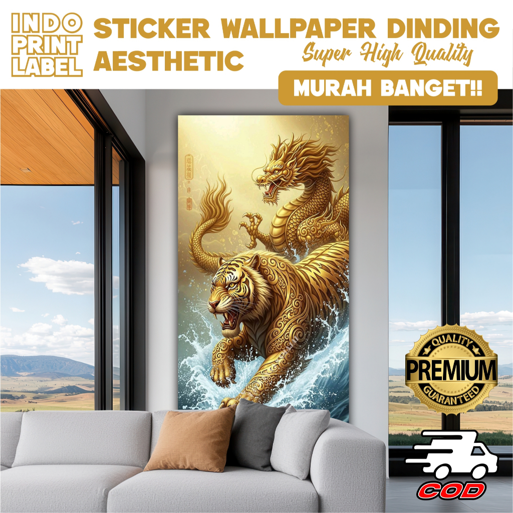 STIKER DINDING NAGA 3D UNTUK RUANG TAMU, WALLPAPER DINDING 3D UNTUK KAMAR, STIKER ELEGANT / WALPAPER