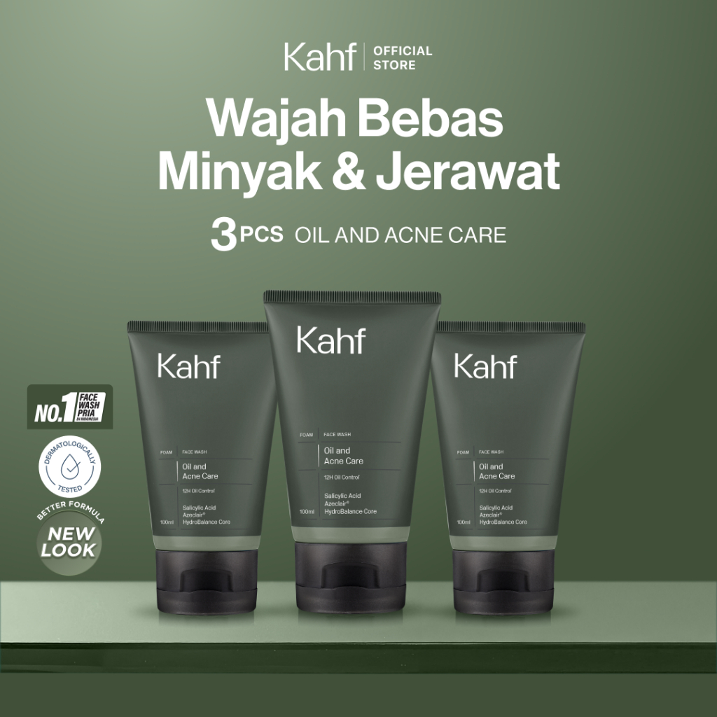 Triple Pack Kahf Face Wash Oil and Acne Care 100 ml - 3 pcs Sabun Cuci Muka Pria Bantu Lawan Jerawat