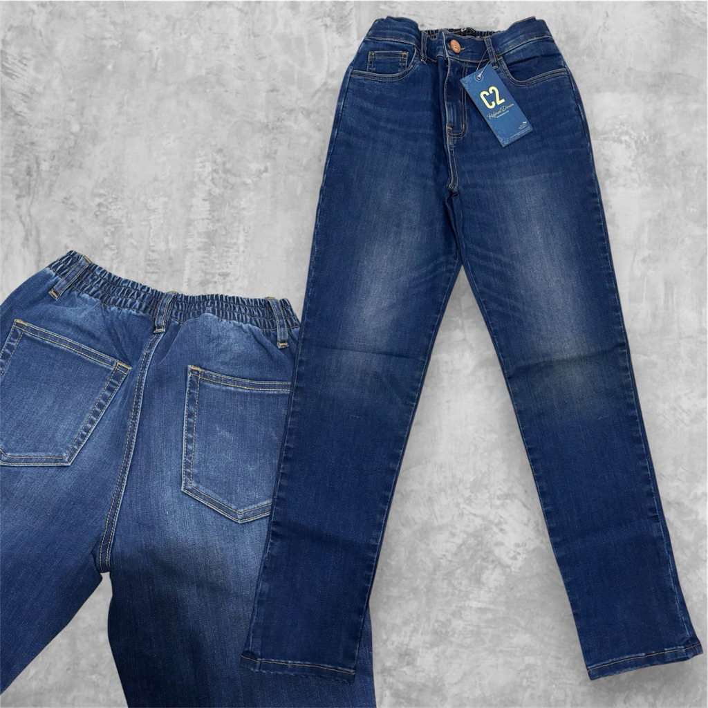 C2 OUTFITTERS SORONG Blue Jeans pinggang karet belakang