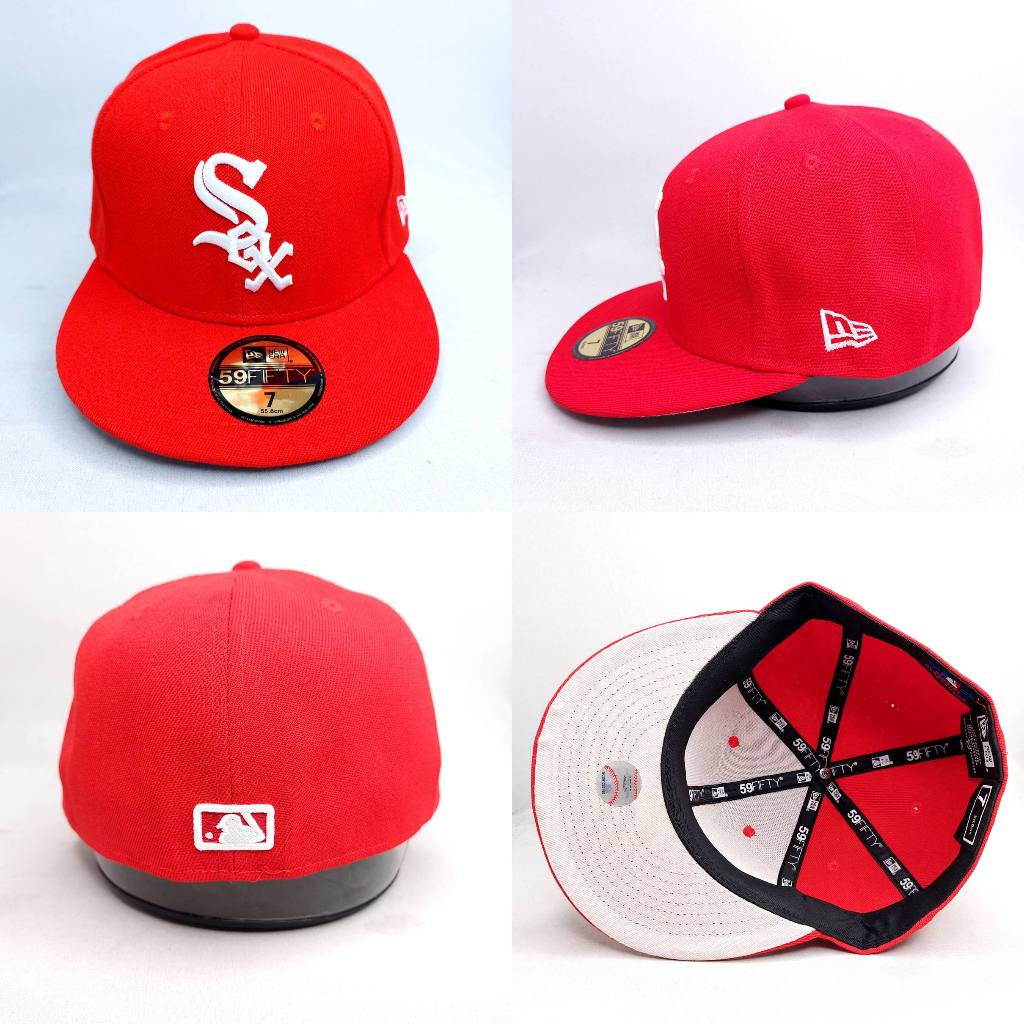 SOX-Topi Fitted Baseball Merah Logo Putih Bordir