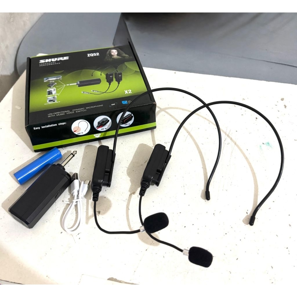 mic headset 5hure ZQ52 double mic bando shur3/ mic bando wireless / mic headset wireless /mic tanpa 