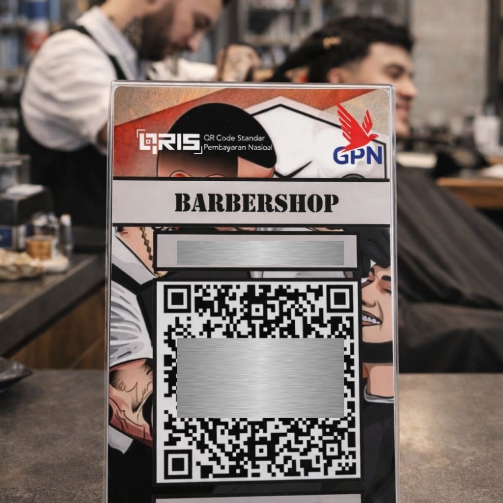 Cetak QRIS Aluminium Versi Barbershop | QR | QR CUSTOM