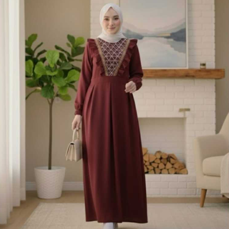 Baju Gamis Lebaran Crinkle Airflow Premium Dress Gamis Bahan Crinkle