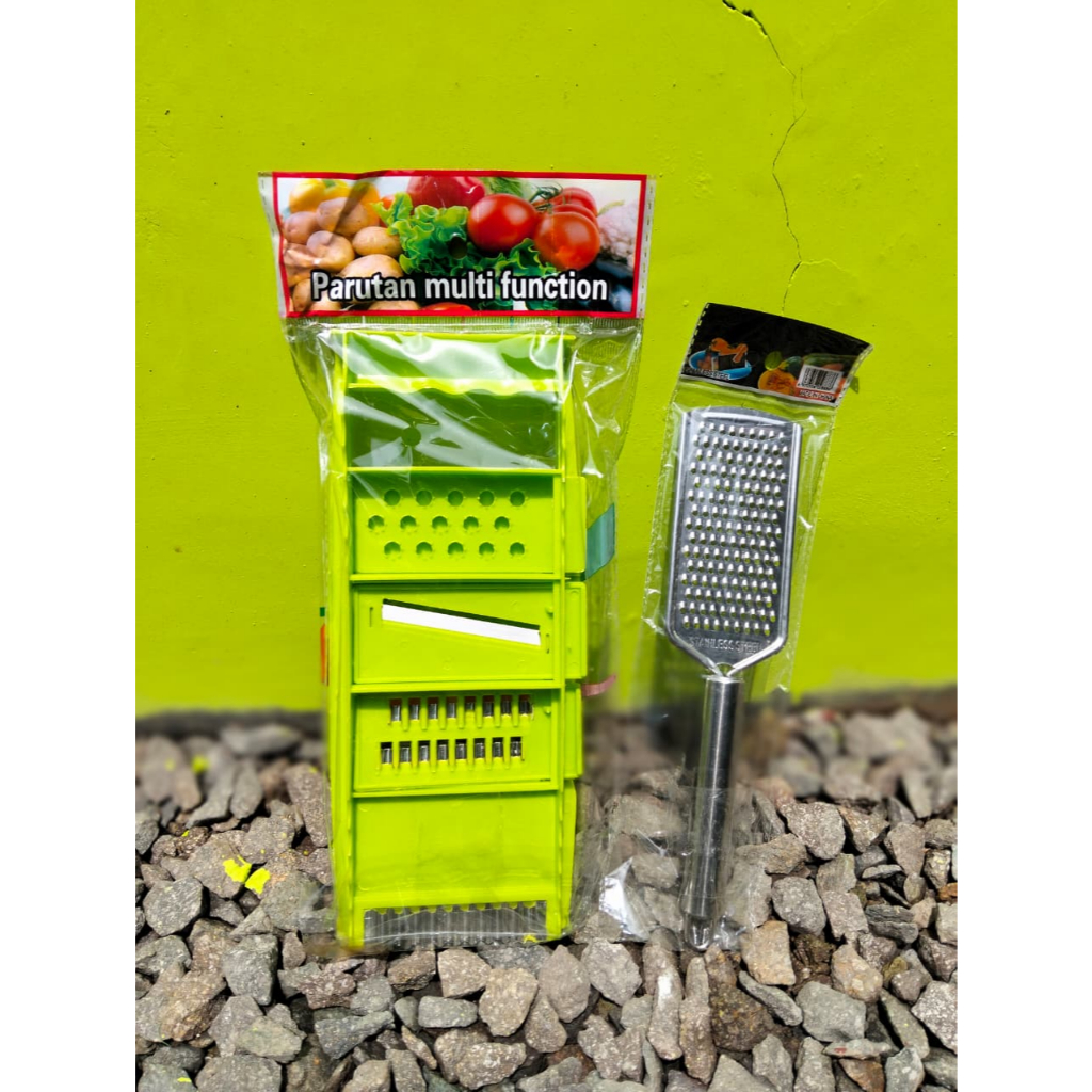 Paket Set Parutan Multifungsi Serbaguna 4 in 1 Hijau + Parutan Keju Stainless - Parutan Coklat
