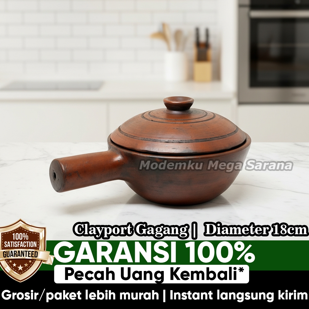 Claypot Gagang Garit Tanah Liat Gerabah Tahan Panas Panci Nabe Hotplate Jepang Korea - Diameter 18 c