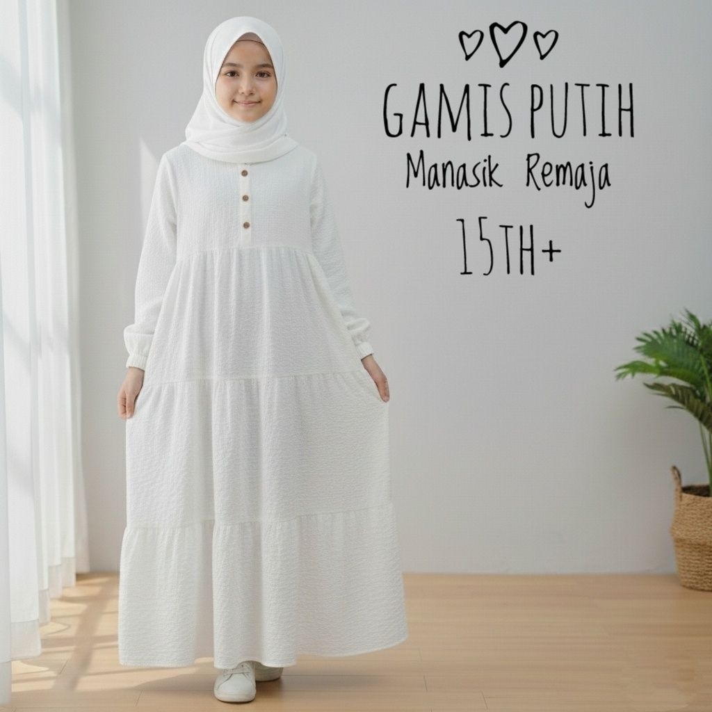 Gamis Putih Manasik Anak/Tanggung 7-15th Keatas
