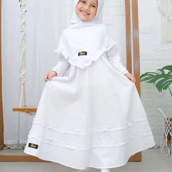 gamis anak putih gamis manasik haji set kerudung baju muslim anak warna putih