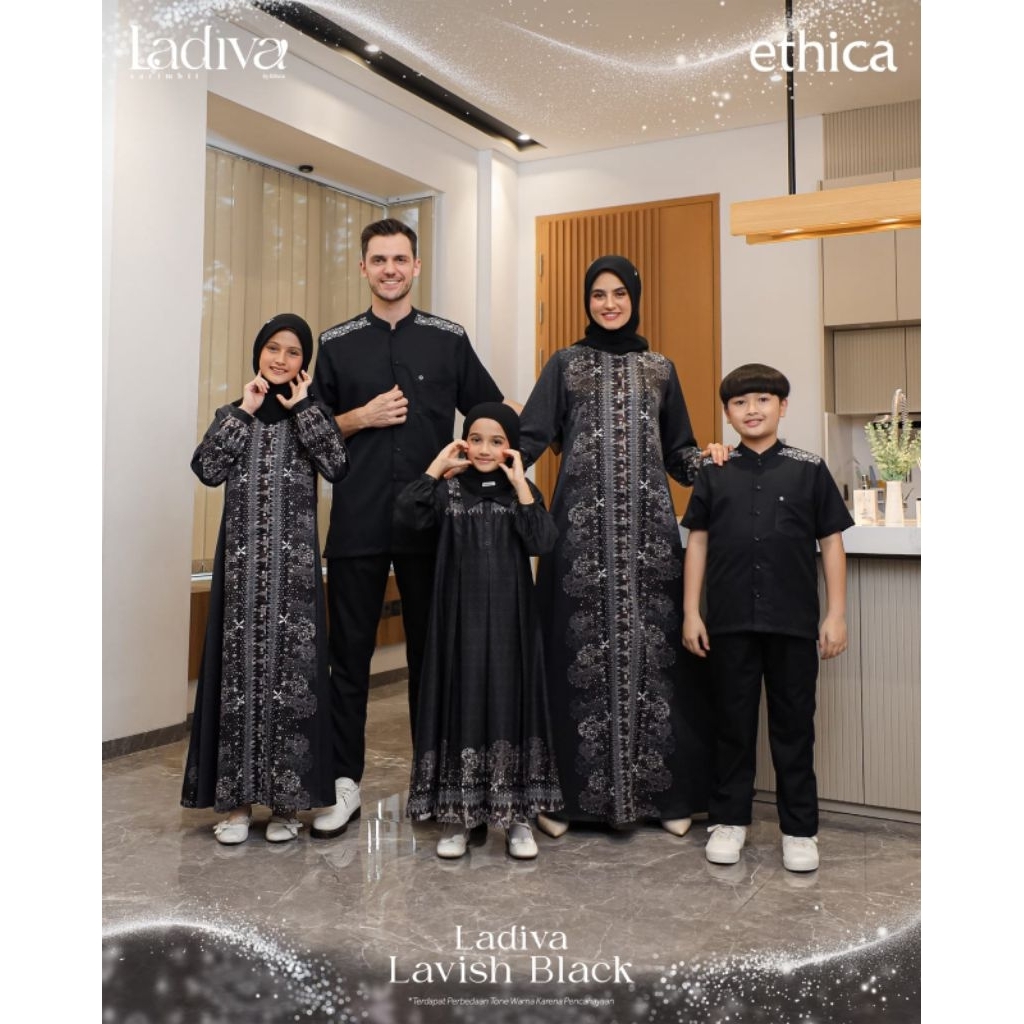 Terbaru Sarimbit Ethica 2026 Ladiva Lavish Black Couple Keluarga Labran Pasangan Gamis Dewasa Ladiva