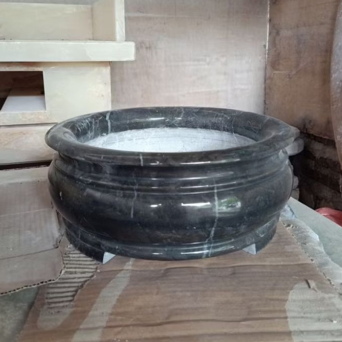 Pot Bunga Batu Marmer Hitam Black Marble