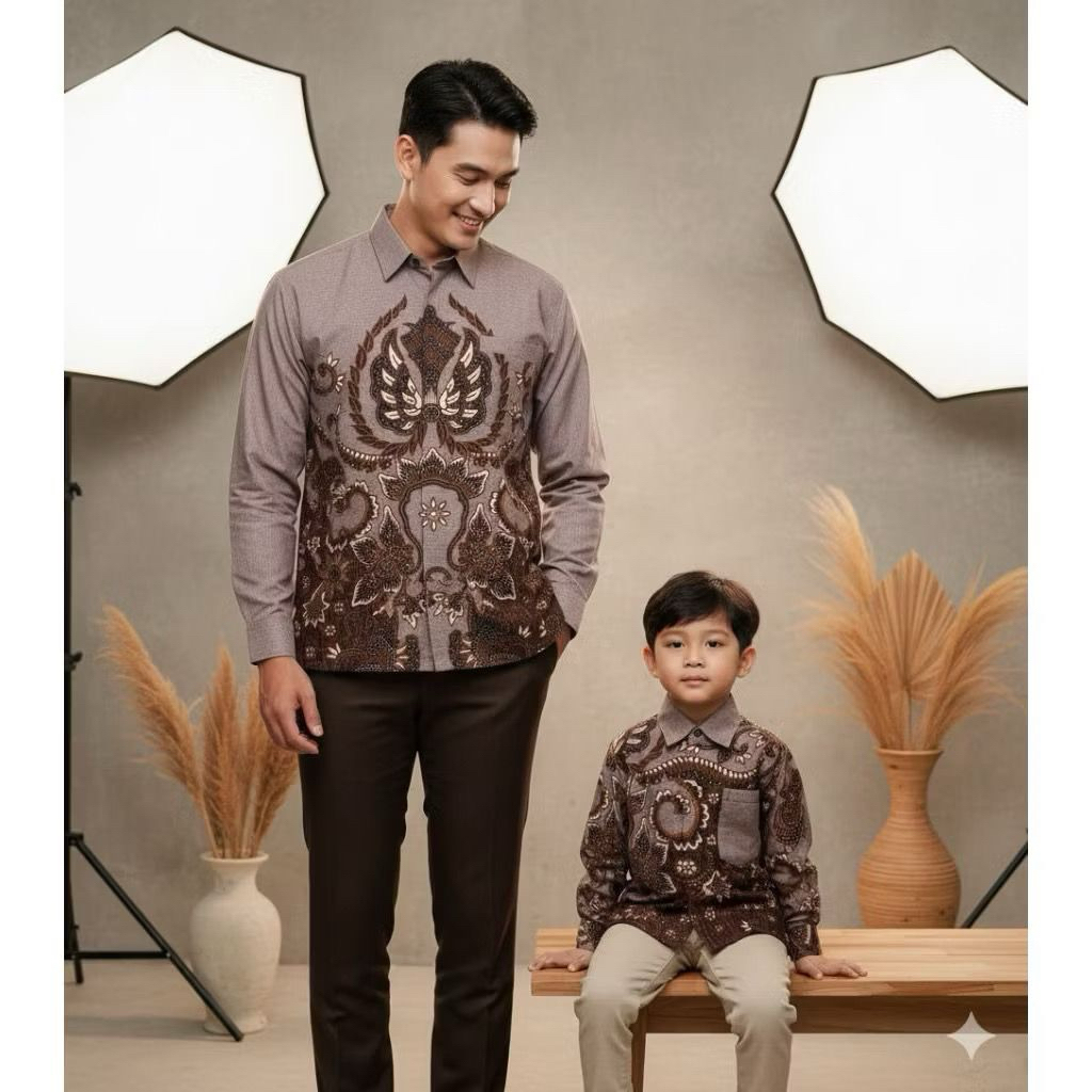 Atasan batik warna milo combinasi coklat mahogany kain dobi sudah Lapis daleman