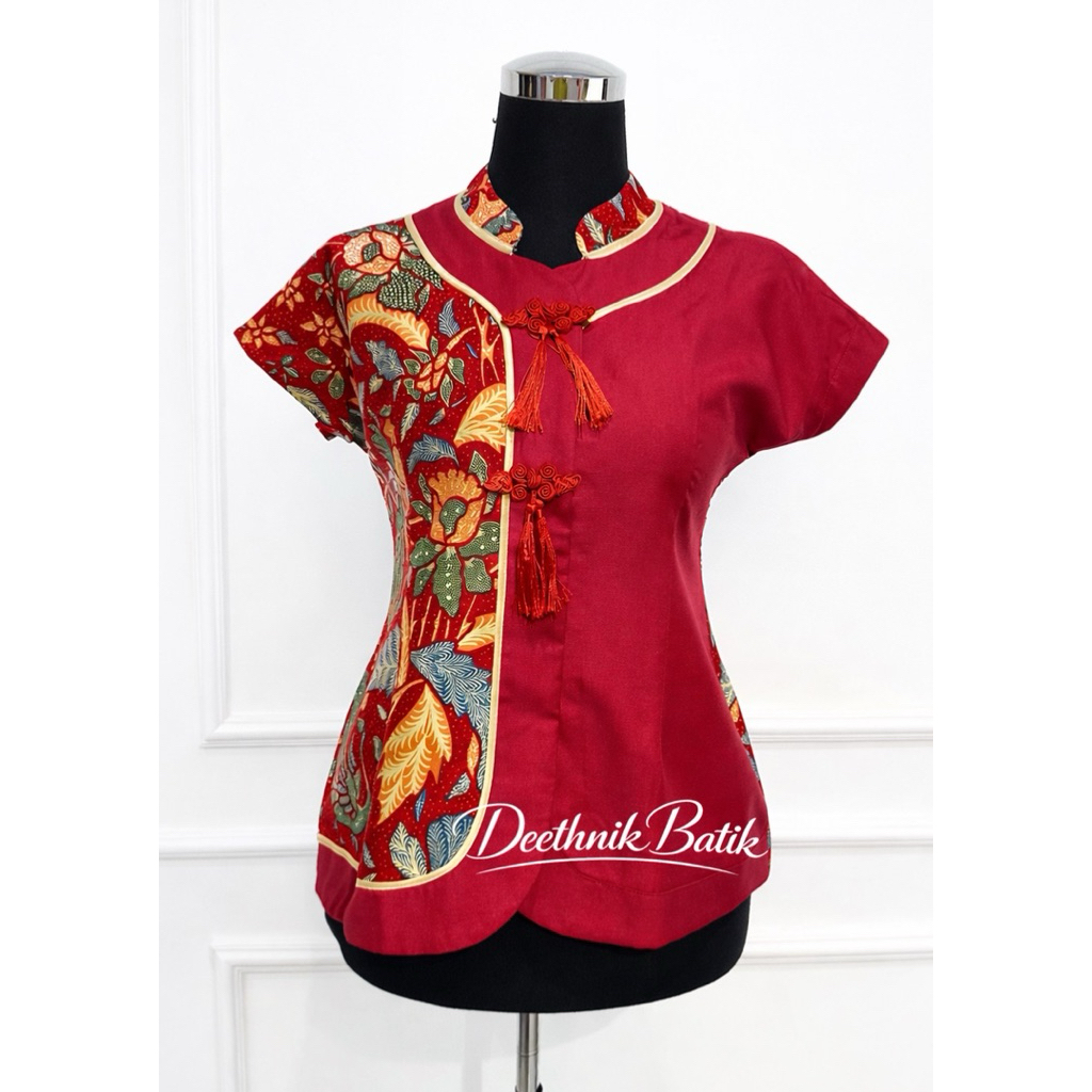 Baju batik wanita lengan pendek baju imlek baju imlek wanita batik merah