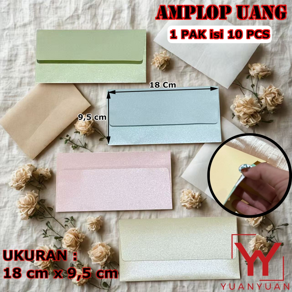 [ ISI 10 PCS ] Amplop Uang Vintage Amplop Luxury Amplop Berwarna JASMINE FANCY MERAH MUDA BIRU