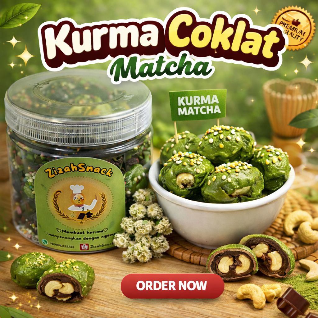 kurma coklat rasa greentea isi kacang mede/kurma coklat/cemilan murah/coklat greentea/Kue lebaran