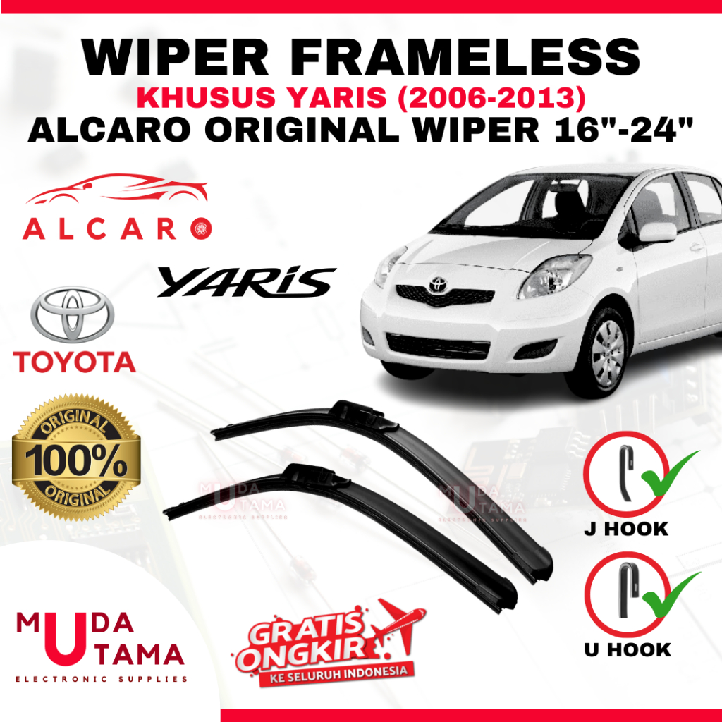Wiper Frameless YARIS 2006 s/d 2013 Original Alcaro - Sapu Kaca YARIS - Wiper YARIS Frameless - Wipe