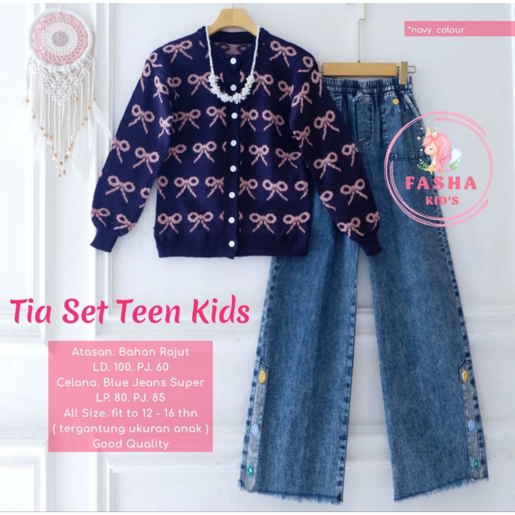Baju Setelan Anak Rajut Tia Set Kids By Fasha Bisa COD Usia 10-15 Tahun